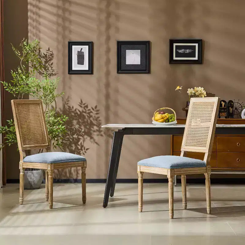 Christopher Knight Home, Set di 2 sedie da pranzo Peyton in tessuto e legno di ispirazione francese, blu ardesia