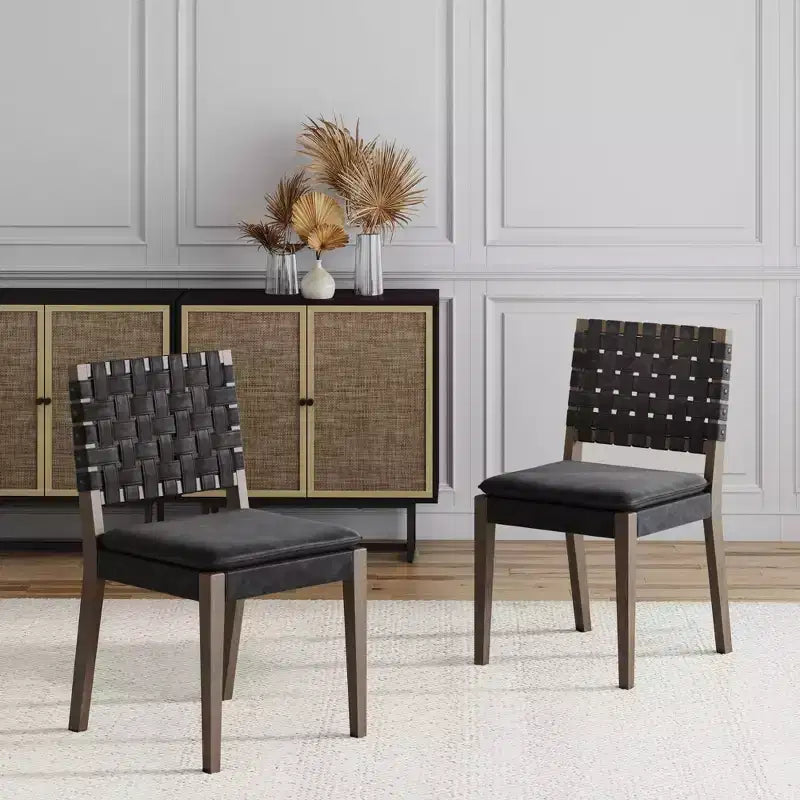 Nathan James Set di 2 Sedie da Pranzo Cohen in Similpelle Nera