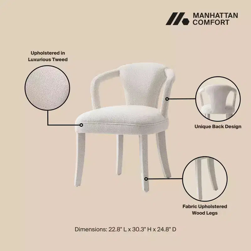 Manhattan Comfort Palmer Sedia da Pranzo Moderna Imbottita in Tweed Avorio