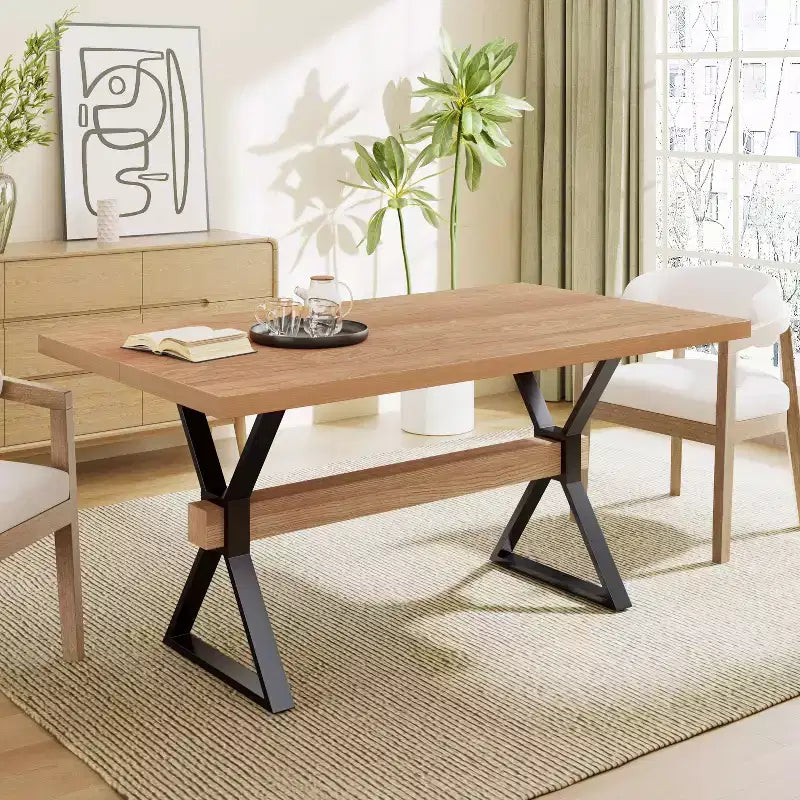 Christopher Knight Home Cora Tavolo da pranzo a X in metallo rustico e legno naturale da 63"