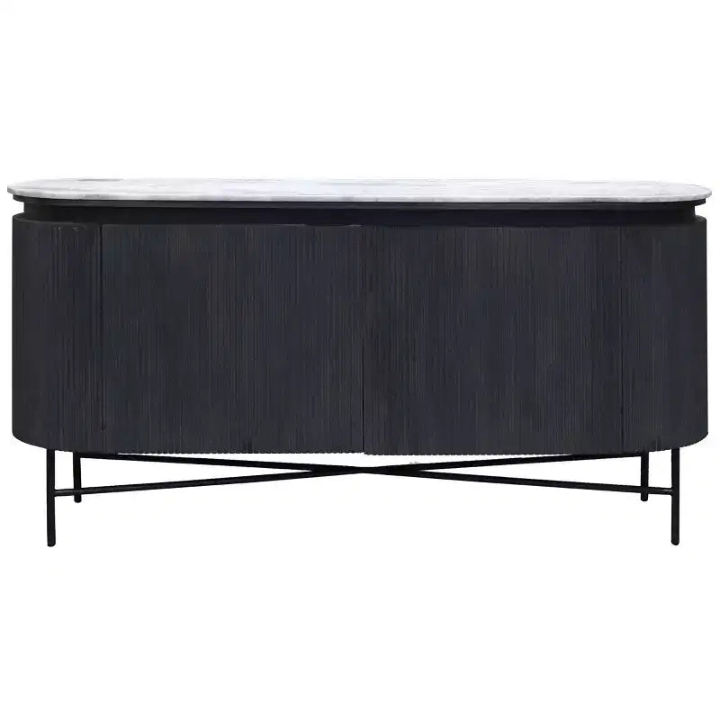 Granite Top and Metal Legs Racetrack Sideboard Cabinet White/Charcoal - StyleCraft: Mango Wood, Fixed Shelf, Luxury
