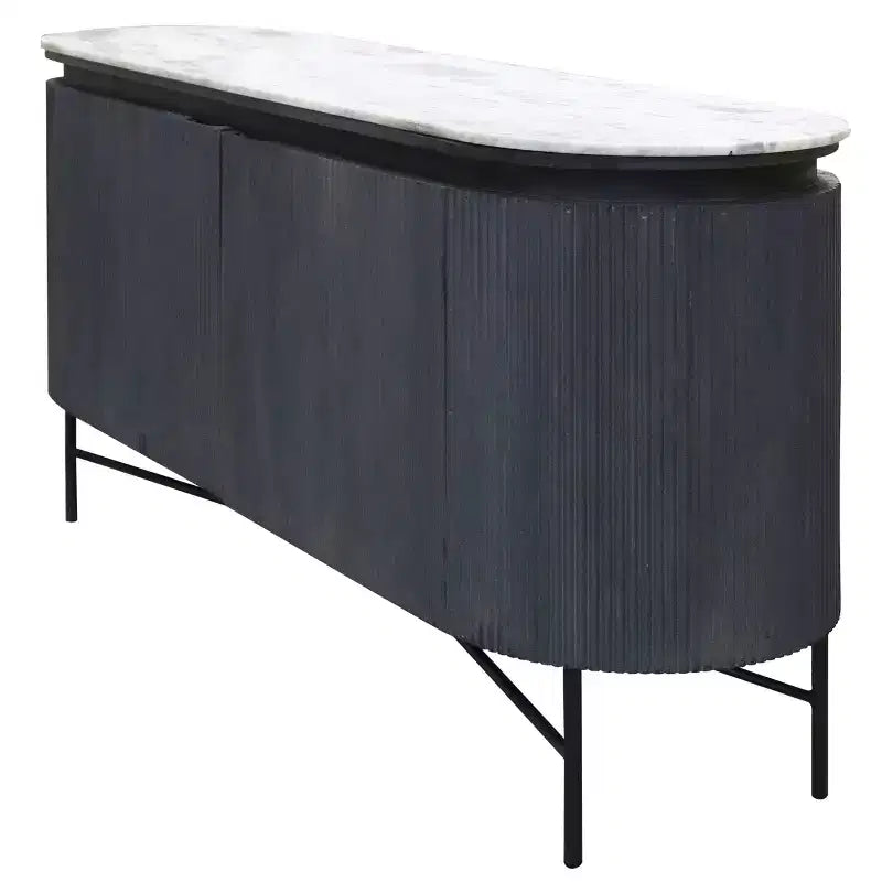 Credenza da soggiorno "Racetrack" con piano in granito e gambe in metallo bianco/antracite - StyleCraft: legno di mango, ripiano fisso, lusso