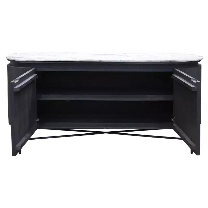 Credenza da soggiorno "Racetrack" con piano in granito e gambe in metallo bianco/antracite - StyleCraft: legno di mango, ripiano fisso, lusso