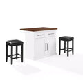 Crosley 42" Bartlett Wood Top Kitchen Island with Upholstered Square Stools White/Black: Shiplap Design, Adjustable Shelves