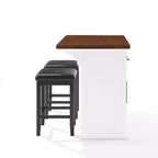 Isola da Cucina Crosley 42" Bartlett con Piano in Legno e Sgabelli Quadrati Imbottiti, Bianco/Nero: Design Shiplap, Ripiani Regolabili