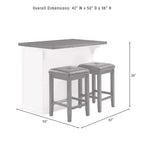 Isola da Cucina Crosley 42" Bartlett con Piano in Legno e Sgabelli Quadrati Imbottiti, Bianco/Nero: Design Shiplap, Ripiani Regolabili