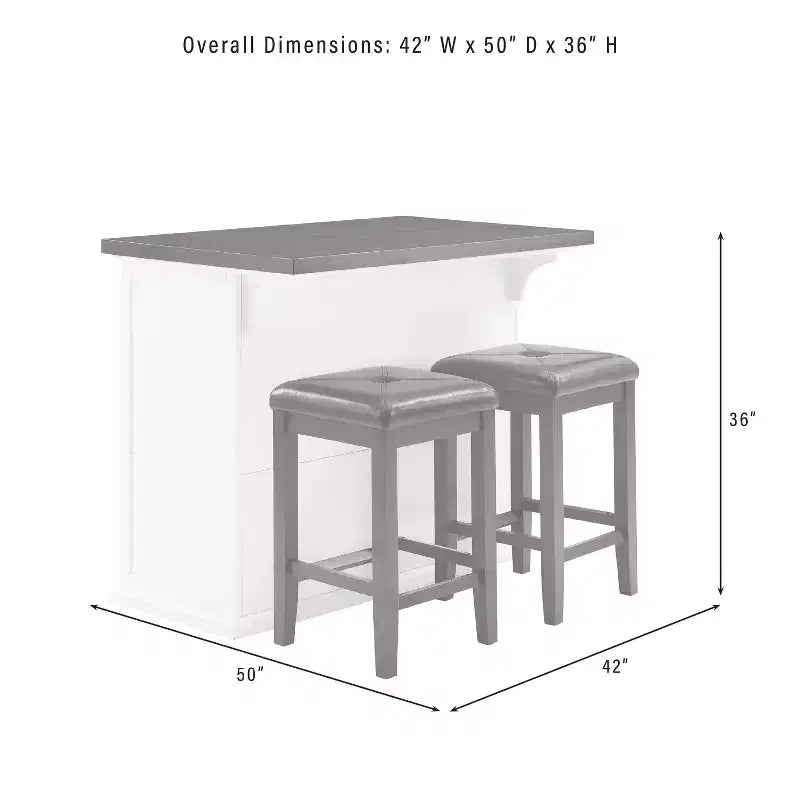 Isola da Cucina Crosley 42" Bartlett con Piano in Legno e Sgabelli Quadrati Imbottiti, Bianco/Nero: Design Shiplap, Ripiani Regolabili