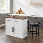 Isola da Cucina Crosley 42" Bartlett con Piano in Legno e Sgabelli Quadrati Imbottiti, Bianco/Nero: Design Shiplap, Ripiani Regolabili