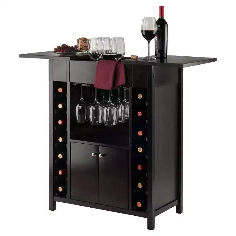 Mobile bar Yukon in legno/espresso - Winsome: porta liquori in legno massello, rastrelliera per 14 bottiglie, porta bicchieri