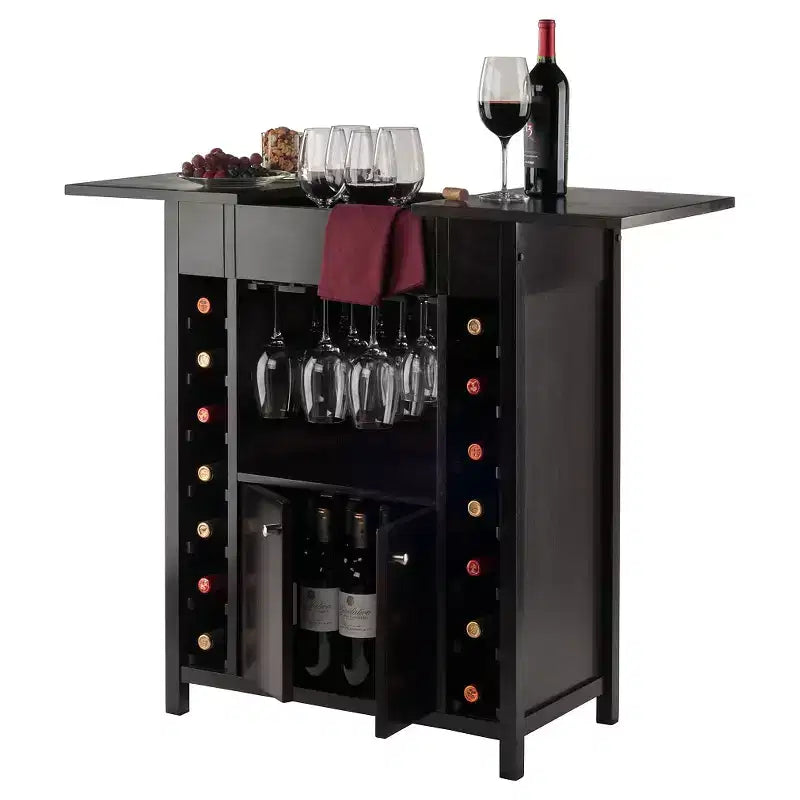 Mobile bar Yukon in legno/espresso - Winsome: porta liquori in legno massello, rastrelliera per 14 bottiglie, porta bicchieri