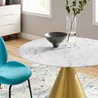 Tavolo da pranzo rotondo Modway in finto marmo Tupelo, 101 cm, oro/bianco