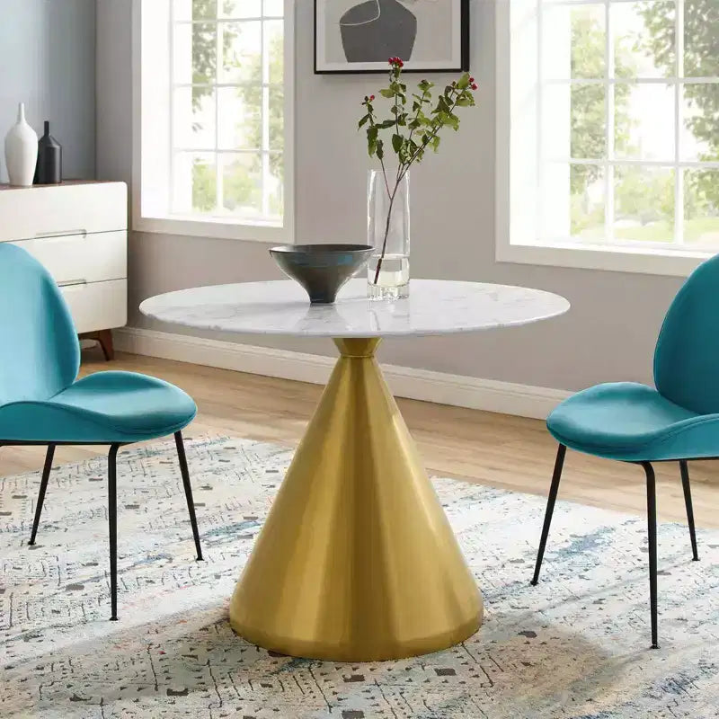 Tavolo da pranzo rotondo Modway in finto marmo Tupelo, 101 cm, oro/bianco
