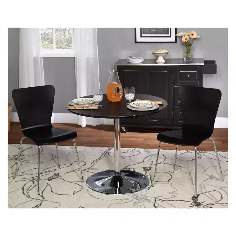 Buylateral Set da pranzo moderno Hillboro 3 pezzi nero: tavolo rotondo, struttura in metallo, 2 sedie senza braccioli