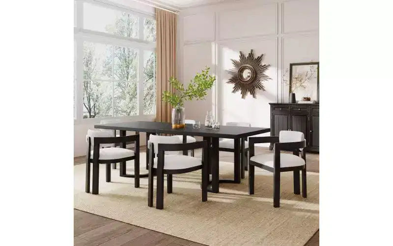 Christopher Knight Home Eleanor Set da pranzo imbottito in legno di gomma 7 pezzi Beige/Nero