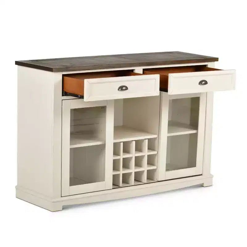 Steve Silver Co. Credenza Cayla Bicolore: Credenza in stile rustico con ante in vetro, portabicchieri da vino