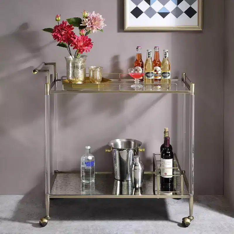 Acme Furniture Carrello da Bar Cirro, Specchio Antico/Ottone Filo