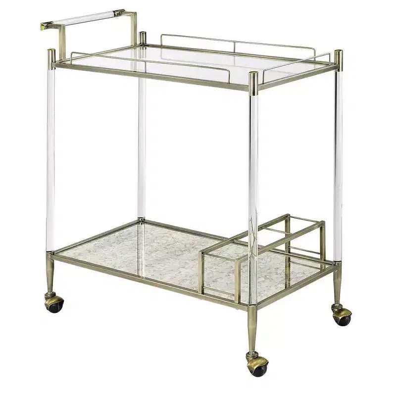 Acme Furniture Carrello da Bar Cirro, Specchio Antico/Ottone Filo