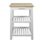 Isola Cucina Sunrise con Piano in Legno Massello Chiaro Bianco/Naturale - Flora Home: Cassetto Scorrevole, Portasciugamani, 2 Ripiani