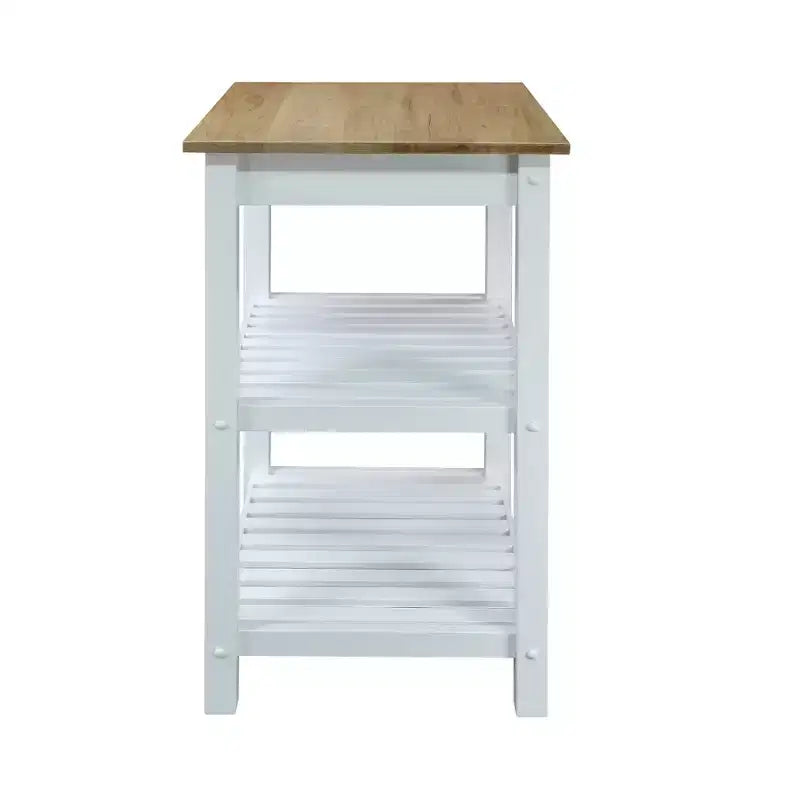 Isola Cucina Sunrise con Piano in Legno Massello Chiaro Bianco/Naturale - Flora Home: Cassetto Scorrevole, Portasciugamani, 2 Ripiani