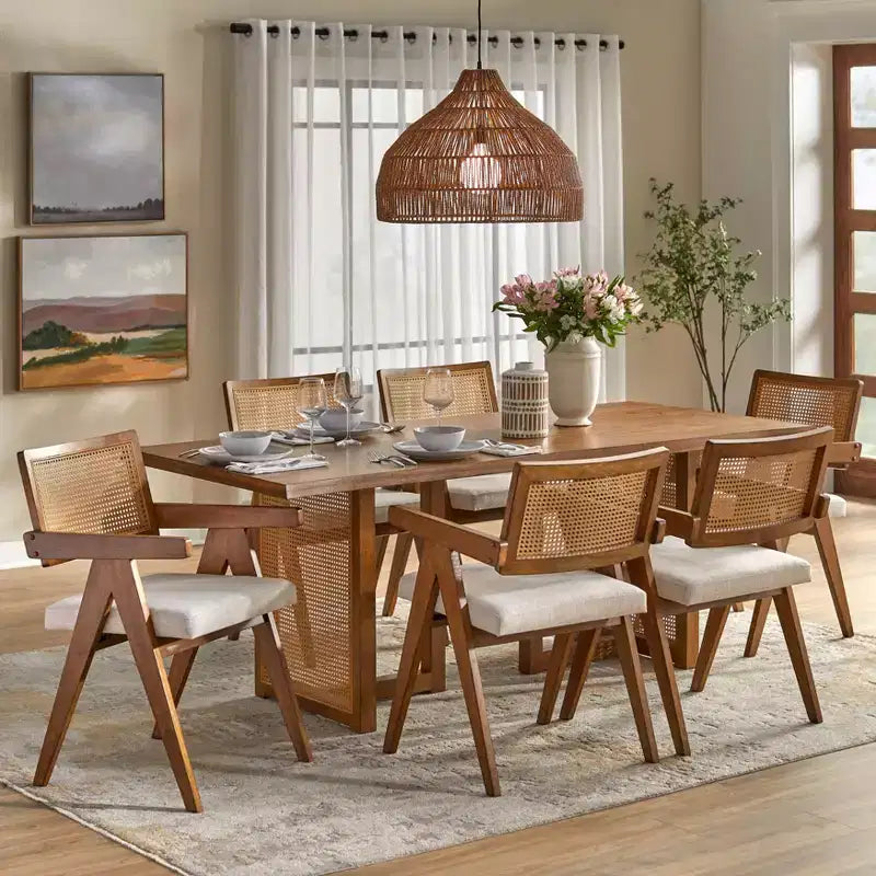 Lifestorey Set da pranzo moderno Felicity da 7 pezzi Quercia coloniale/Beige