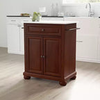 Alexandria Isola/Carrello da cucina portatile con piano in pietra mogano/bianco - Crosley: telaio in MDF, superficie in pietra, portasciugamani, 2 ante
