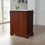 Alexandria Isola/Carrello da cucina portatile con piano in pietra mogano/bianco - Crosley: telaio in MDF, superficie in pietra, portasciugamani, 2 ante