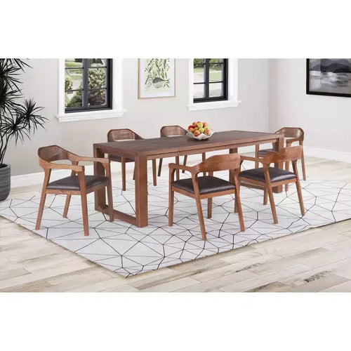 Set da 7 pezzi Rasmus con tavolo allungabile e poltroncine Castagno - Boraam: Legno di acacia, Sedie in ecopelle