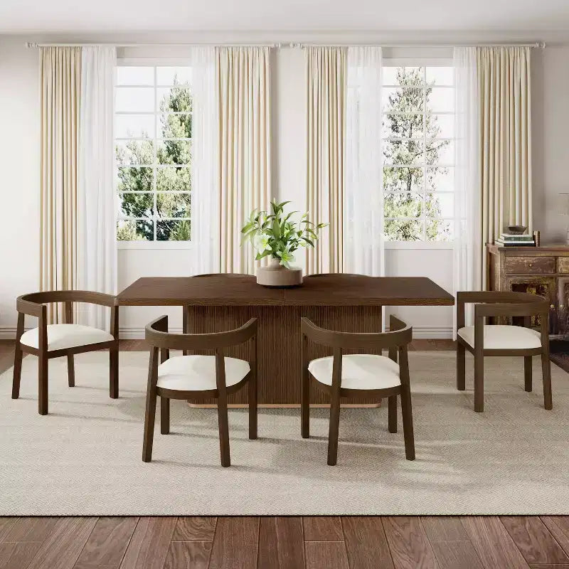 Christopher Knight Home Tyler set da pranzo moderno 7 pezzi in legno di Hevea, imbottito, beige/noce