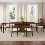 Christopher Knight Home Tyler set da pranzo moderno 7 pezzi in legno di Hevea, imbottito, beige/noce