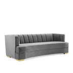 Divano curvo Modway Encompass con canali in velluto ad alte prestazioni color grigio: eleganza Glam Deco, gambe in acciaio inossidabile dorato