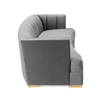 Divano curvo Modway Encompass con canali in velluto ad alte prestazioni color grigio: eleganza Glam Deco, gambe in acciaio inossidabile dorato