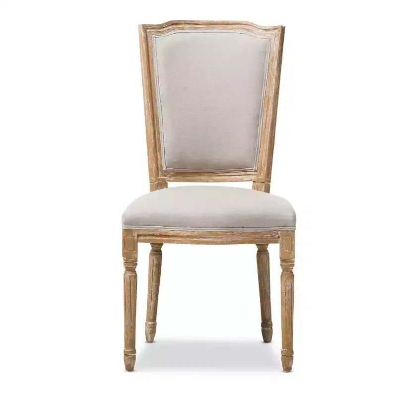 Sedia Cadencia French Vintage Cottage in Quercia Invecchiata e Lino Beige - Baxton Studio: Nessun Assemblaggio, Legno Massello