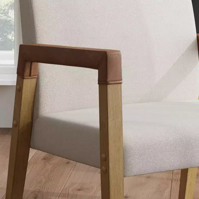 Nathan James Set di 2 sedie in legno e finta pelle Hudson, colore lino