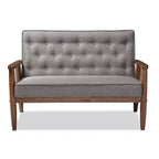 Sorrento Poltrona per due Retrò Moderna di Metà Secolo Rivestita in Tessuto Grigio con Struttura in Legno - Baxton Studio: Design Danese, Struttura in Legno di Gomma