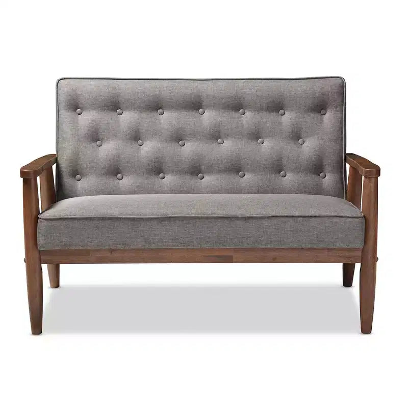 Sorrento Poltrona per due Retrò Moderna di Metà Secolo Rivestita in Tessuto Grigio con Struttura in Legno - Baxton Studio: Design Danese, Struttura in Legno di Gomma