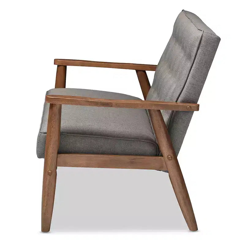 Sorrento Poltrona per due Retrò Moderna di Metà Secolo Rivestita in Tessuto Grigio con Struttura in Legno - Baxton Studio: Design Danese, Struttura in Legno di Gomma