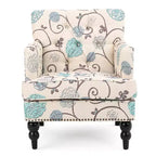 Christopher Knight Home Harrison Poltrona con Bottoni - Bianco/Blu: Tessuto d'arredo, Fantasia floreale, Struttura in legno massiccio
