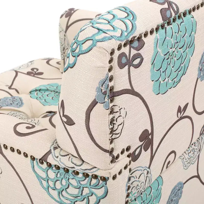 Christopher Knight Home Harrison Poltrona con Bottoni - Bianco/Blu: Tessuto d'arredo, Fantasia floreale, Struttura in legno massiccio