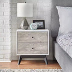 Buylateral Crislana Comodino con 2 cassetti in stile Mid-Century, bianco/grigio anticato