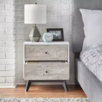 Buylateral Crislana Comodino con 2 cassetti in stile Mid-Century, bianco/grigio anticato