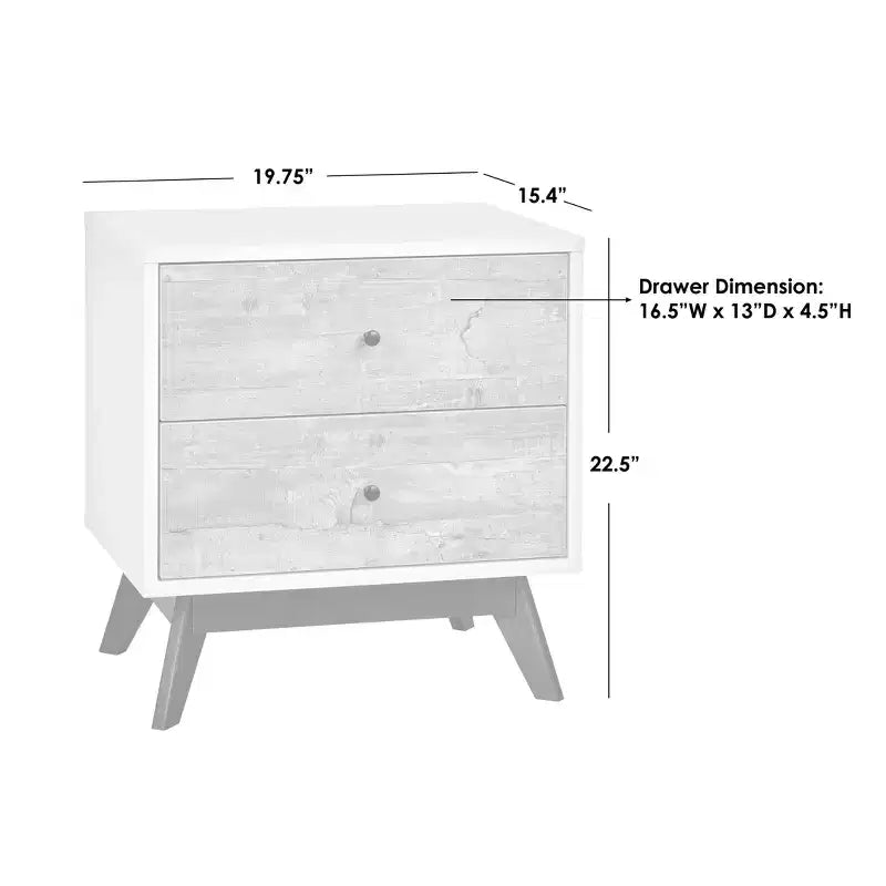 Buylateral Crislana Comodino con 2 cassetti in stile Mid-Century, bianco/grigio anticato