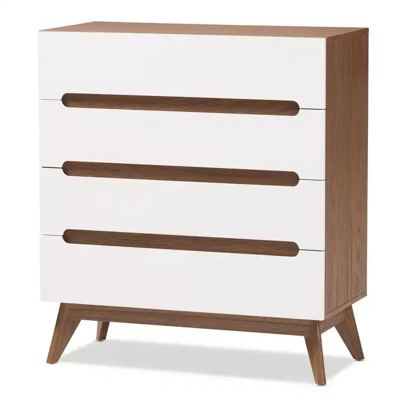 Cassettiera Calypso Mid-Century in legno a 4 cassetti marrone - Baxton Studio: Design scandinavo elegante, Salvaspazio