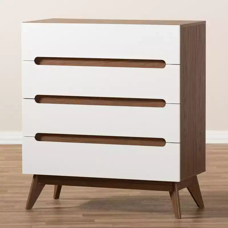 Cassettiera Calypso Mid-Century in legno a 4 cassetti marrone - Baxton Studio: Design scandinavo elegante, Salvaspazio