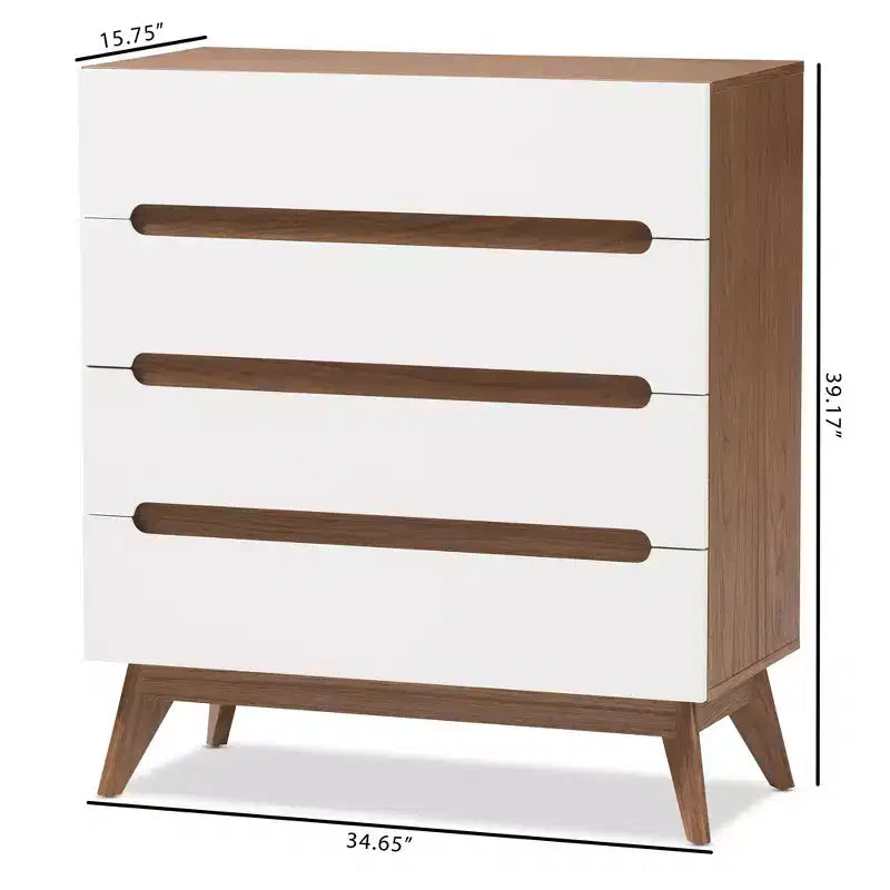 Cassettiera Calypso Mid-Century in legno a 4 cassetti marrone - Baxton Studio: Design scandinavo elegante, Salvaspazio