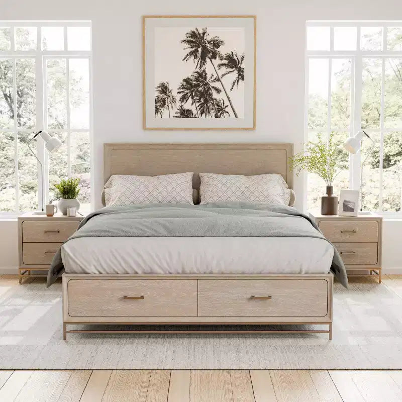 HOMES: Inside + Out Set Camera da Letto Riverstone Mid-Century Modern 3pz King con 2 Comodini Noce