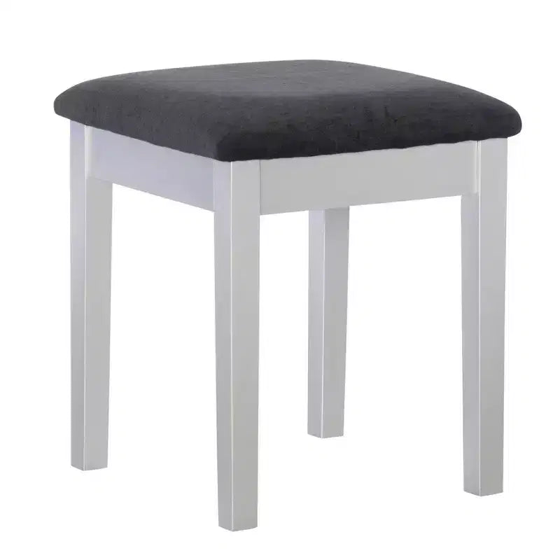 Mobiletto con specchio a ribalta Glam, 1 anta, 1 cassetto, specchio e legno, con sgabello, motivo a traliccio argentato - Linon