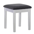 Mobiletto con specchio a ribalta Glam, 1 anta, 1 cassetto, specchio e legno, con sgabello, motivo a traliccio argentato - Linon