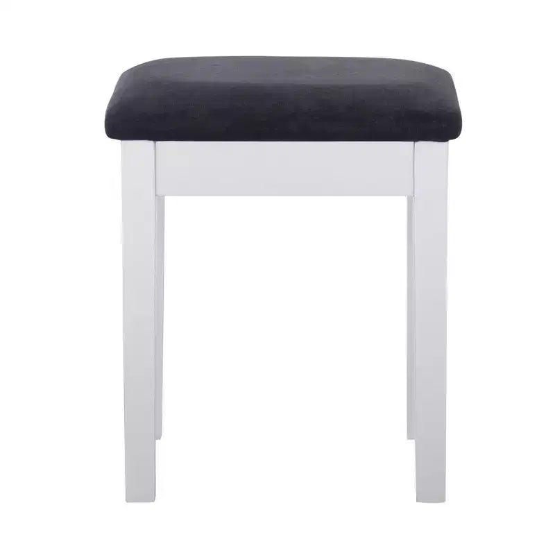 Mobiletto con specchio a ribalta Glam, 1 anta, 1 cassetto, specchio e legno, con sgabello, motivo a traliccio argentato - Linon