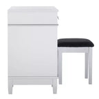 Mobiletto con specchio a ribalta Glam, 1 anta, 1 cassetto, specchio e legno, con sgabello, motivo a traliccio argentato - Linon