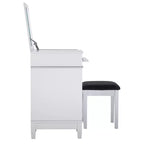 Mobiletto con specchio a ribalta Glam, 1 anta, 1 cassetto, specchio e legno, con sgabello, motivo a traliccio argentato - Linon